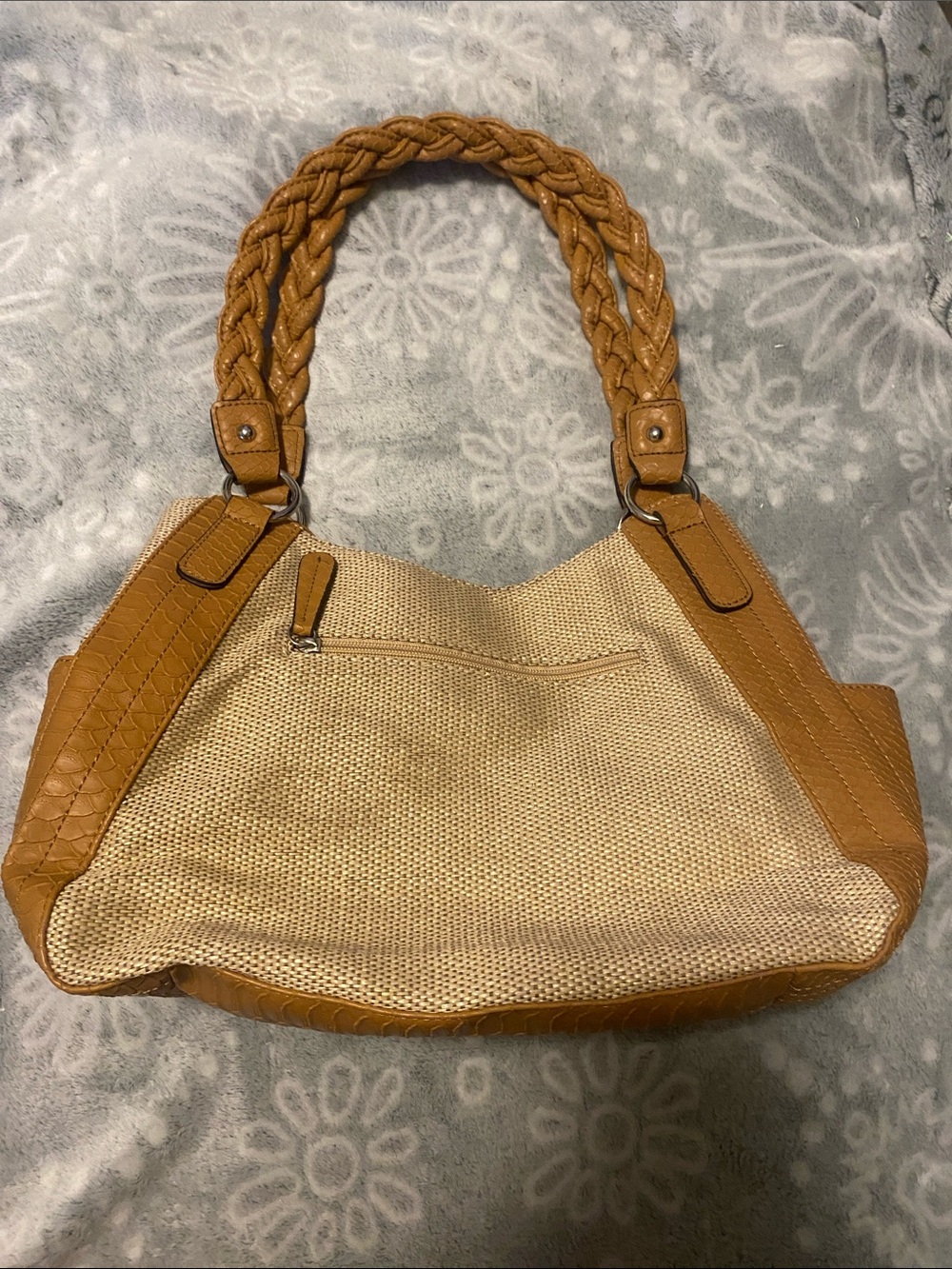 Apt. 9 Tan and Cream Woven Shoulder Tote with Braided Handles